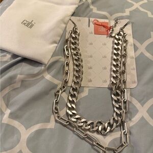 CAbi New Silver Chunky Chain Link Two Layer ID Necklace #2255